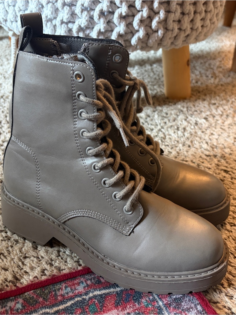 Olivia Miller Lace-Up Combat Boots in Gray